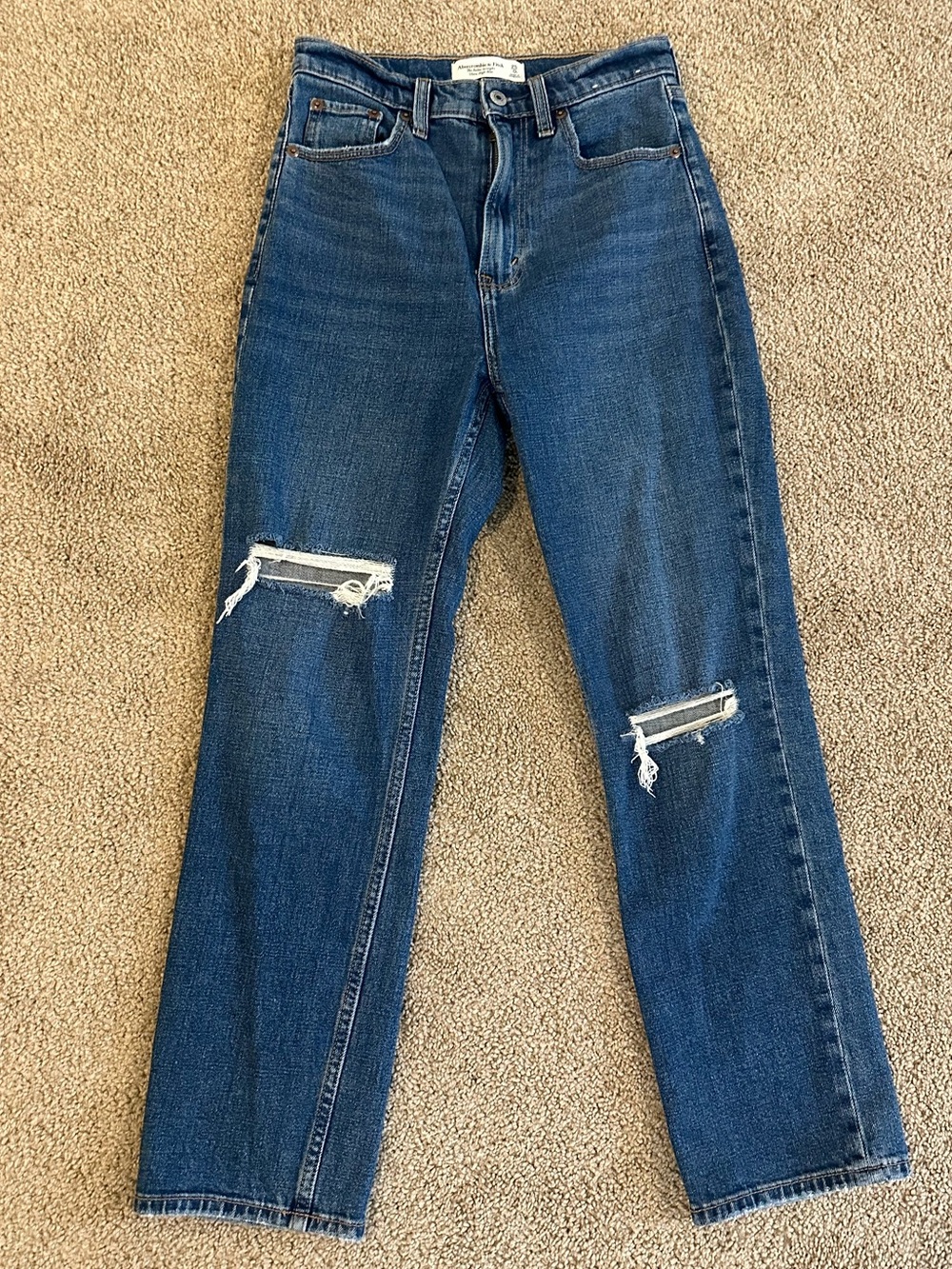 Abercrombie & Fitch Dark Blue Straight Leg Distressed Jeans